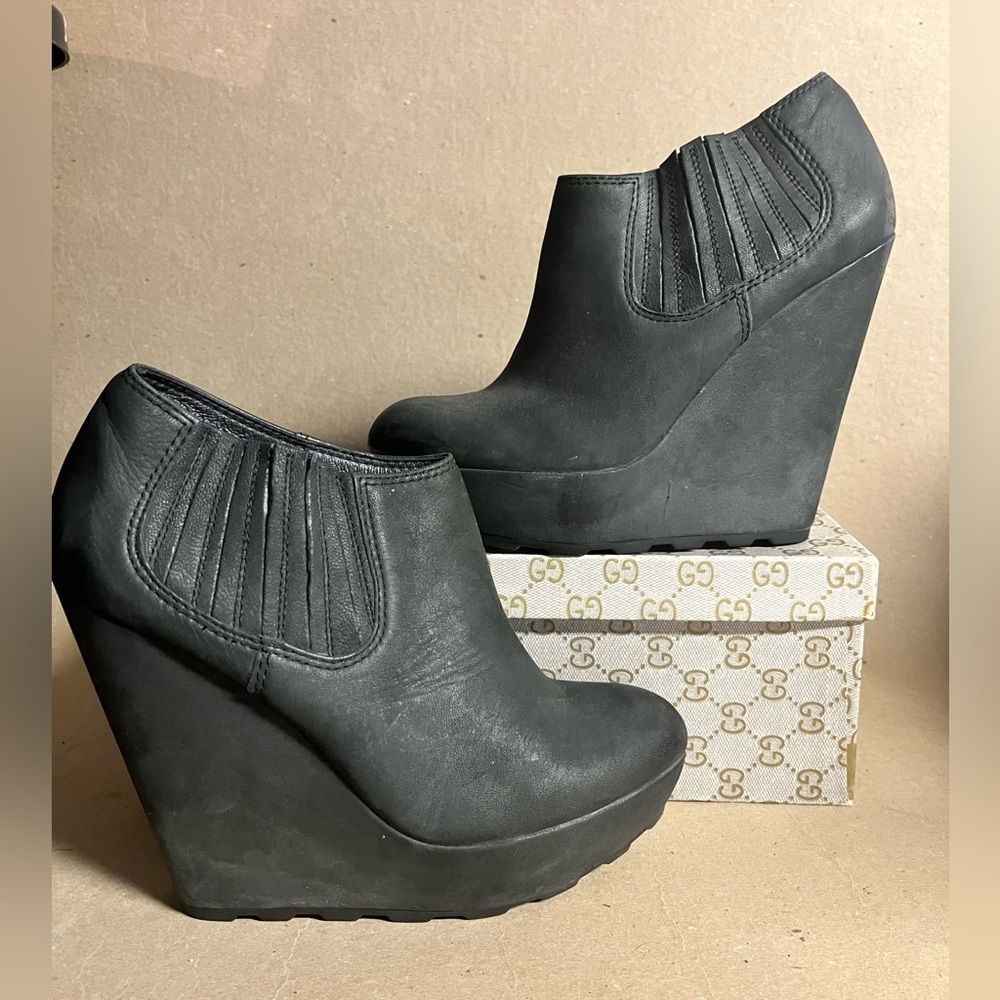 ASH Sz 7 WOMENS BOOTIES WEDGES LEATHER GRAY COLOR
